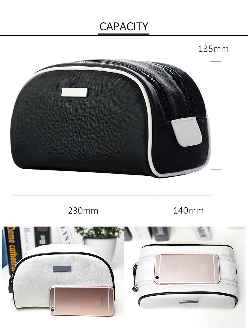 Logo Waterproof PU Leather Double Zipper Makeup Bag