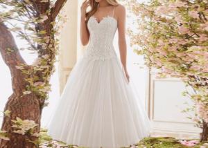 China Sling Short White Wedding Dresses Top Lace And Down Tulle Over Knee Ball Gown on sale