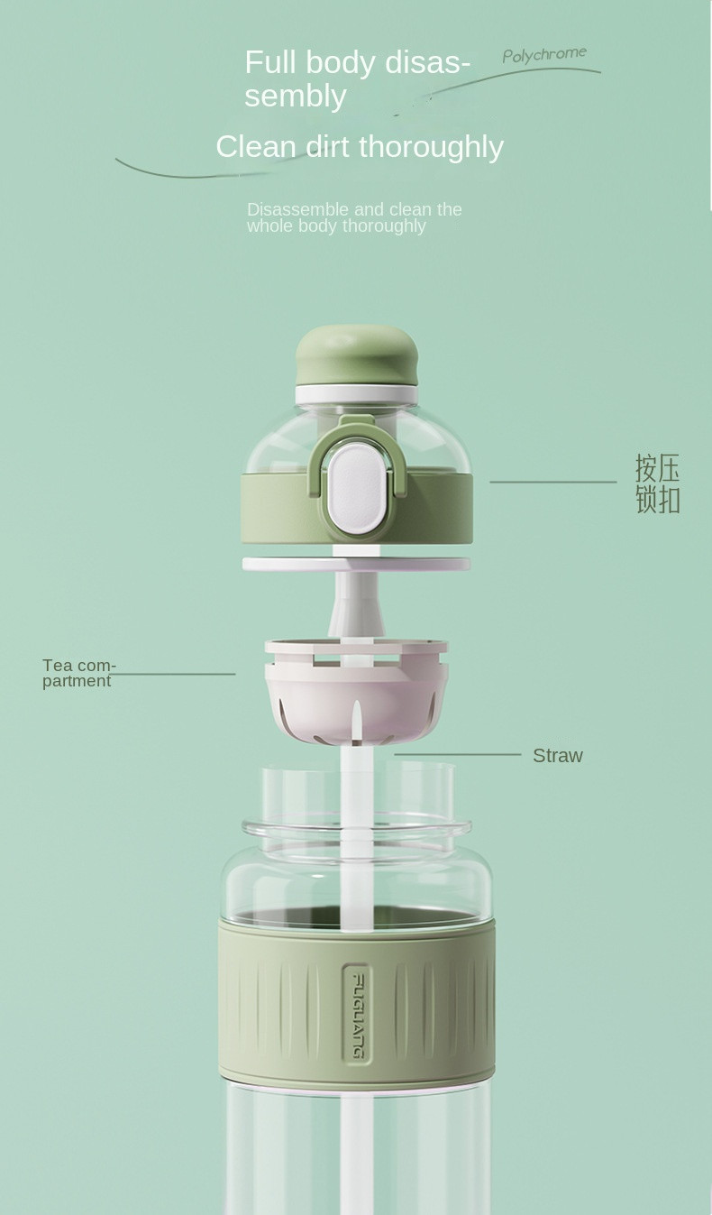 Multiple Color 750ml/1000ml Tritan Plastic Water Bottle With Straw Portable Pop Up Top Water Bottle With Tea Water Separation Non Leakage Easy To