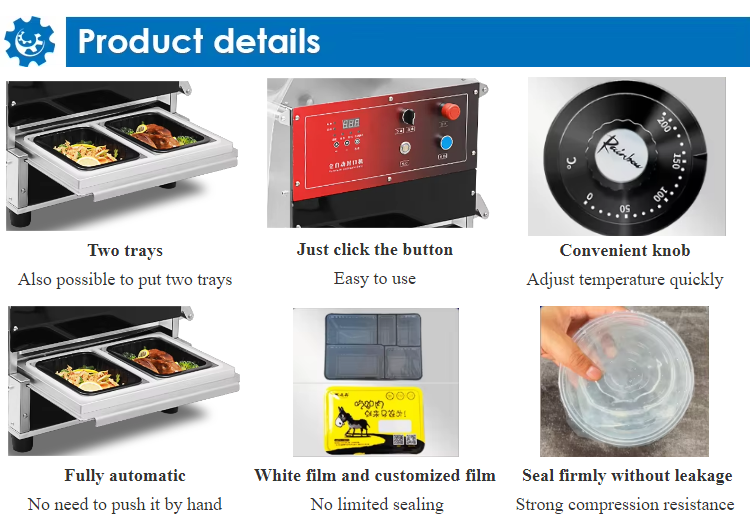 Fully Automatic Food Tray Sealer DF300TA with Food Grade 304 Stainless Steel and 6061 Anodized Aluminum Mold