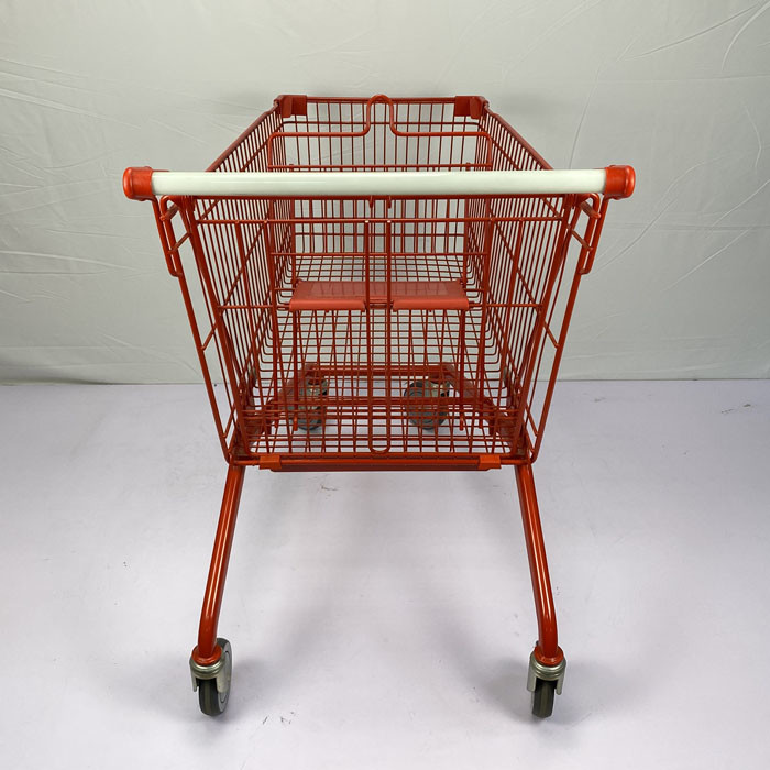 Red Spray 180L European Metal Shopping Trolley Cart With White Handle TPR Wheels