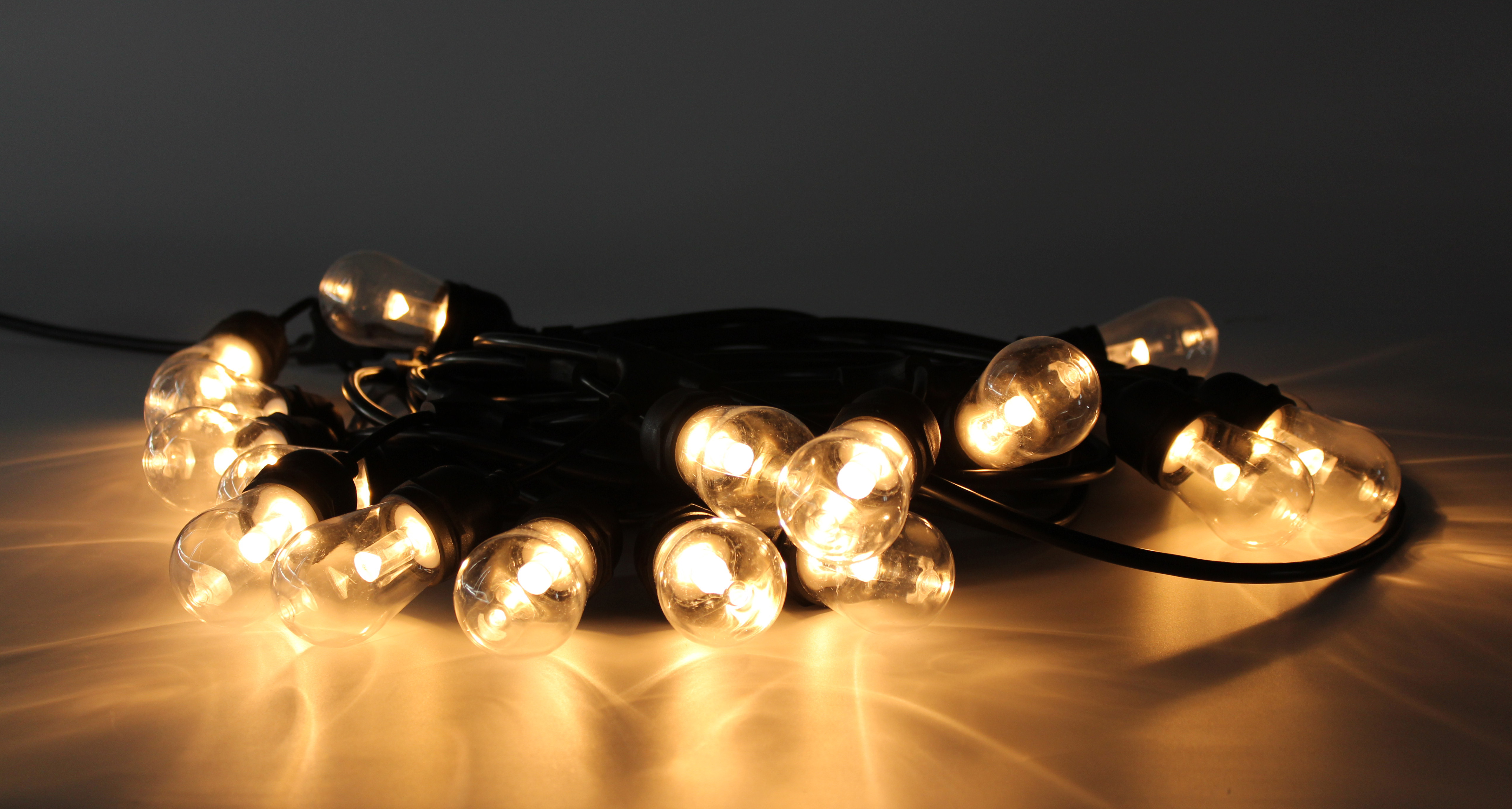 LED Cafe lights with Tuya APP Wifi smart RGBW String Lights 48ft 24sockets hanging lights for patio comme