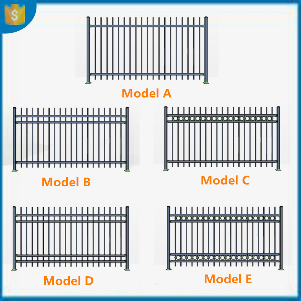 Powder Coated Galvanized Steel Tubular Ornamental Spear Top black outdoor model metal fence,Galvanized Garrison fencing