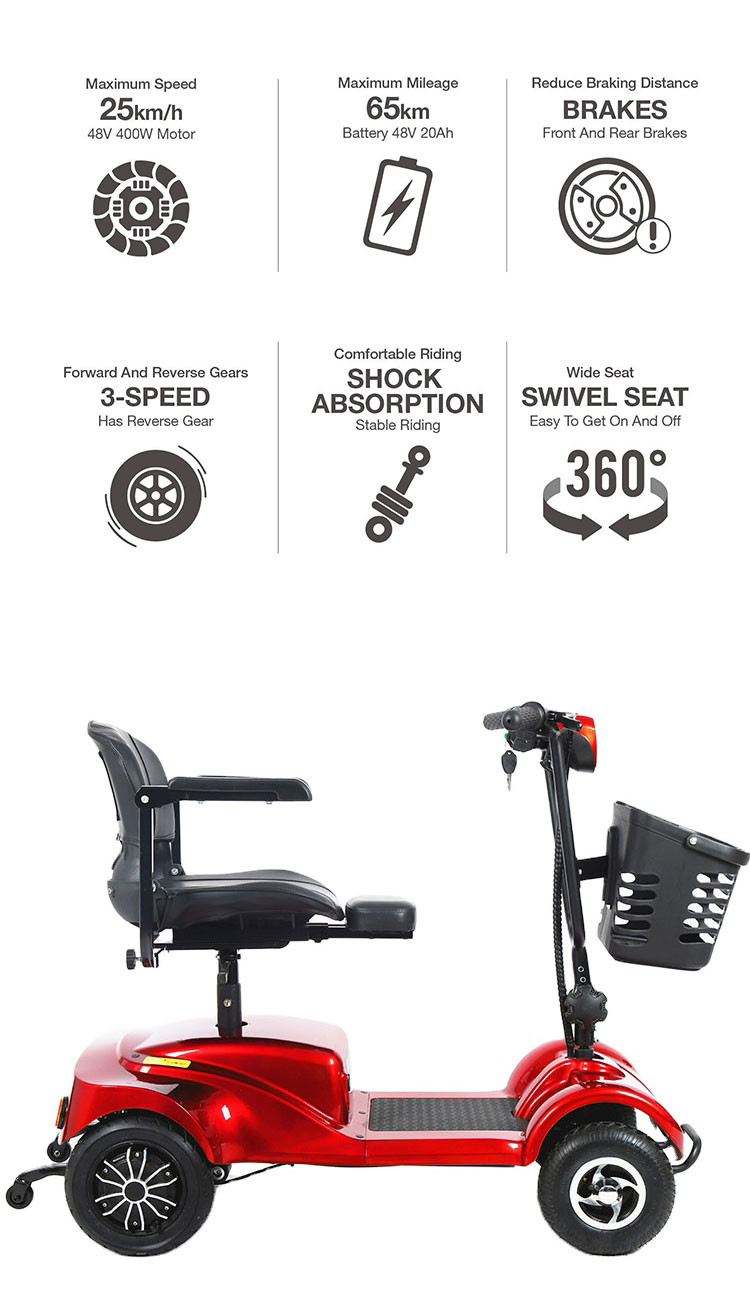 200W 500W Elderly Mobility Scooter 4 Wheel For Disabled