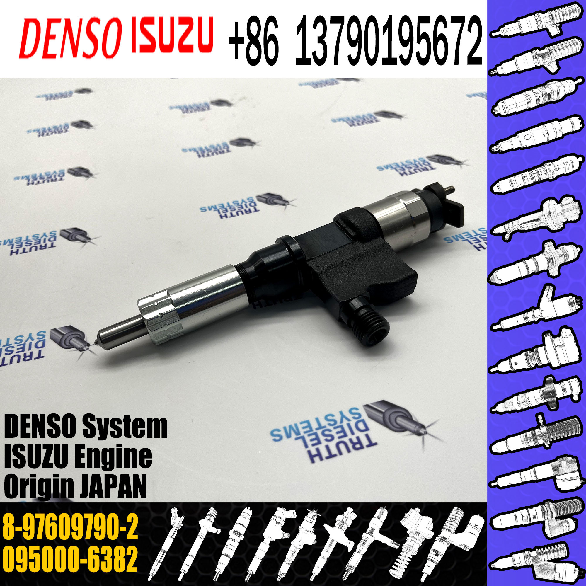 Rail Fuel Injector Assembly 095000-6380 095000-6382 095000-6384 8-97609790-2 For ISUZU