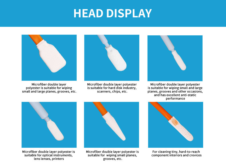 Double Layer Rectangle Head Laser Sealed Printer Head Cleaning Class 100 Knitted Polyester Tip Cleanroom Swabs