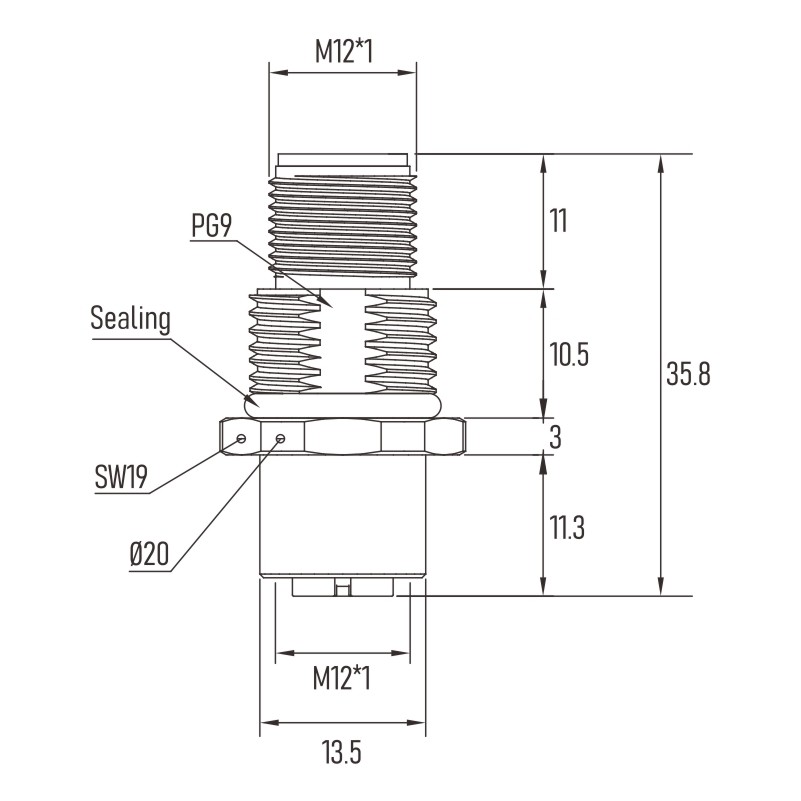 A Code Male Female In One Through Wall Type M12 Panel Connector 5 Pin