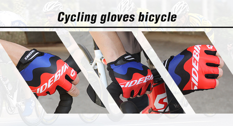 Outdoor Sports Bike Half Finger Gloves Customized Label Bright Color Printed