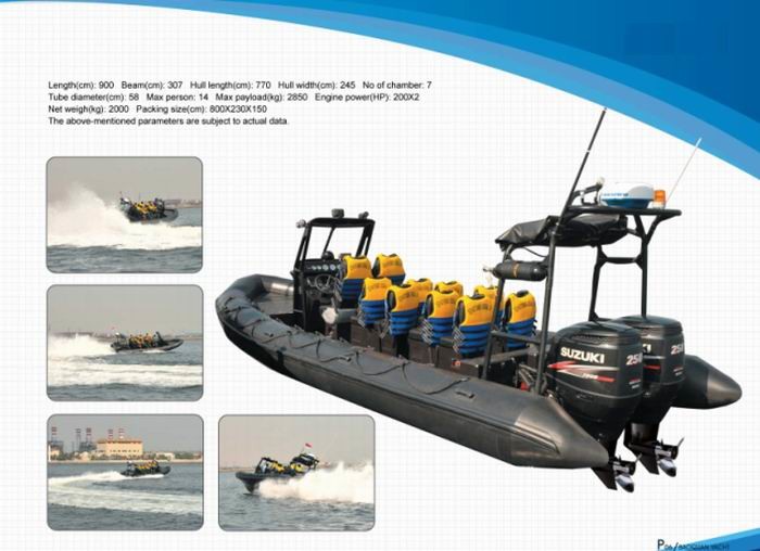 32 Feet Inflatable Rib Boat Large Passenger Ship For Army Patrolling / Rescuing