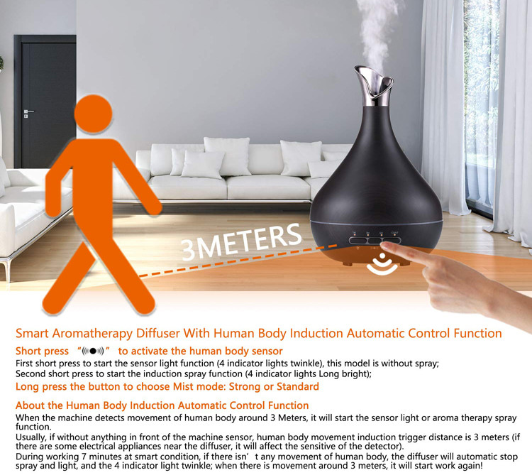 300ml Wood Grain Smart Sensor Ultrasonic Aromatherapy Diffuser