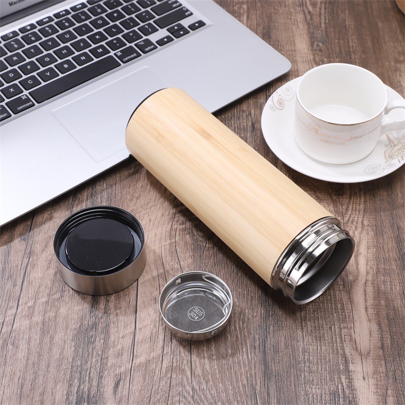Insulated Bamboo Tea Travel Tumbler With Infuser Strainer Sleeve For Hot Coffee Or Cold Tea Stainless Steel Coffee Mug Tea Gift Set For Tea Lovers