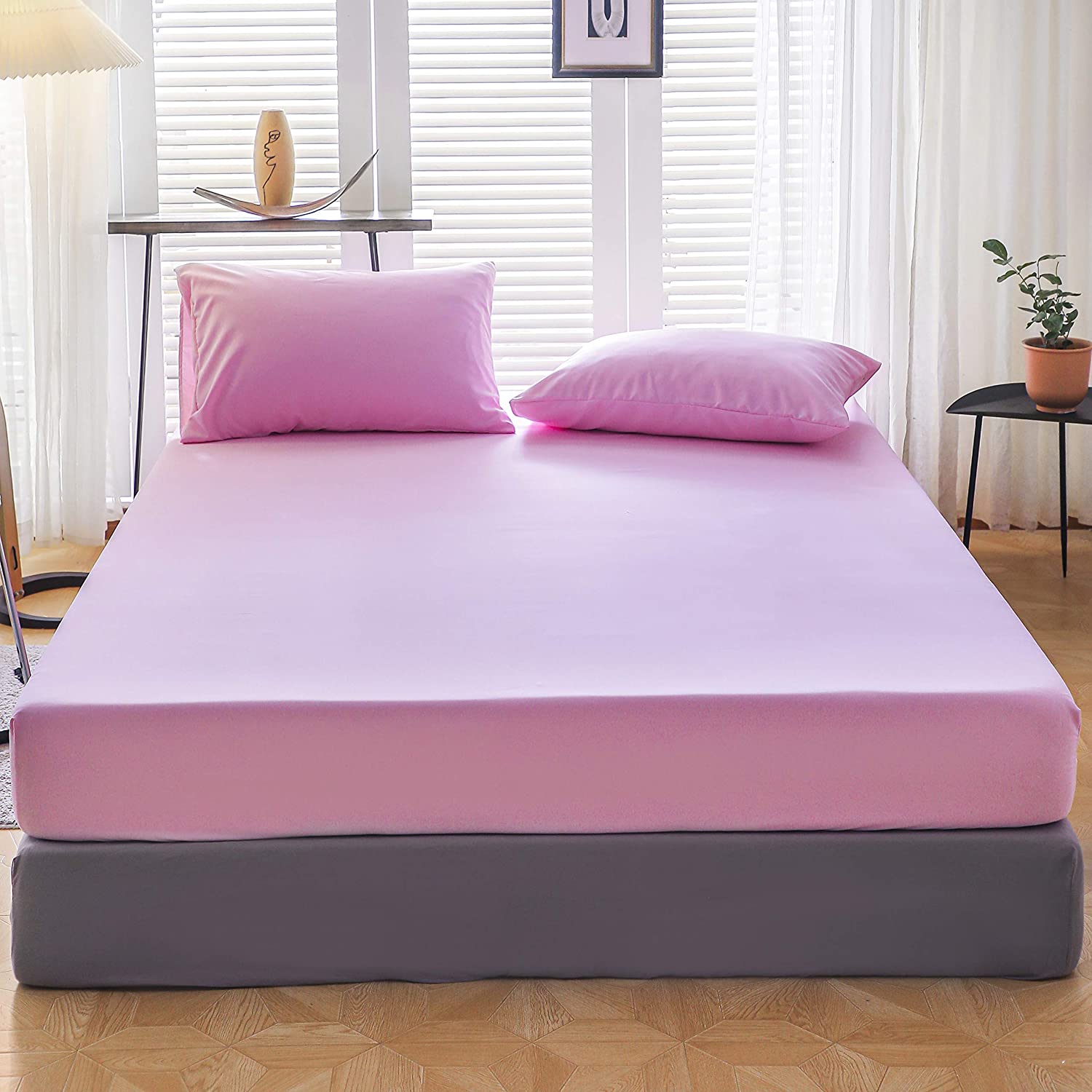 Fitted Bed Sheet 4 Way Stretch Microfiber for Mattress from 8 or14 inch 2pillowcases
