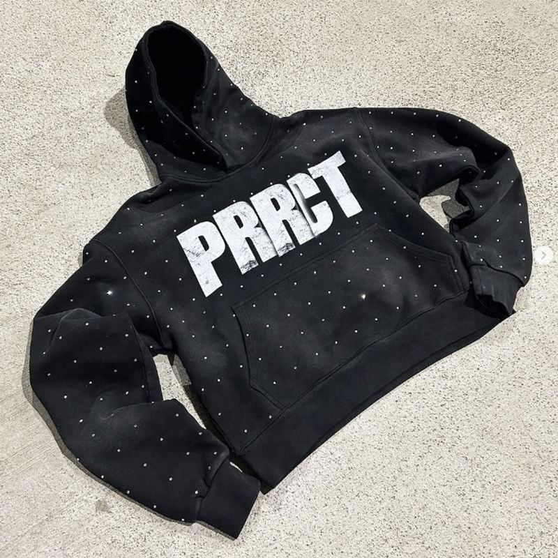 Oversized Rhinestone Custom Hoodies Jacket For Men Rhinestone Screen French Terry Vintage Sun Faded Cropped Boxy