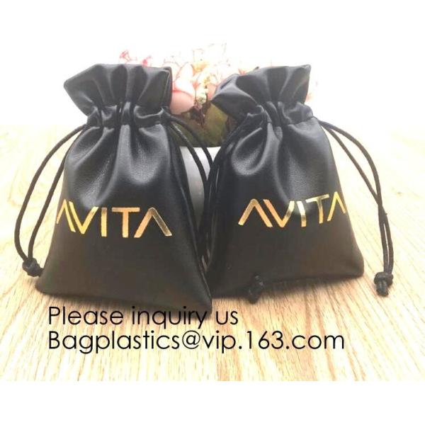 Custom Logo Acceptable Multi Sizes Black Drawstring PU Leather Promotional Gifts Pouches Bags Jewelry, Gift,Hair, Shoes,