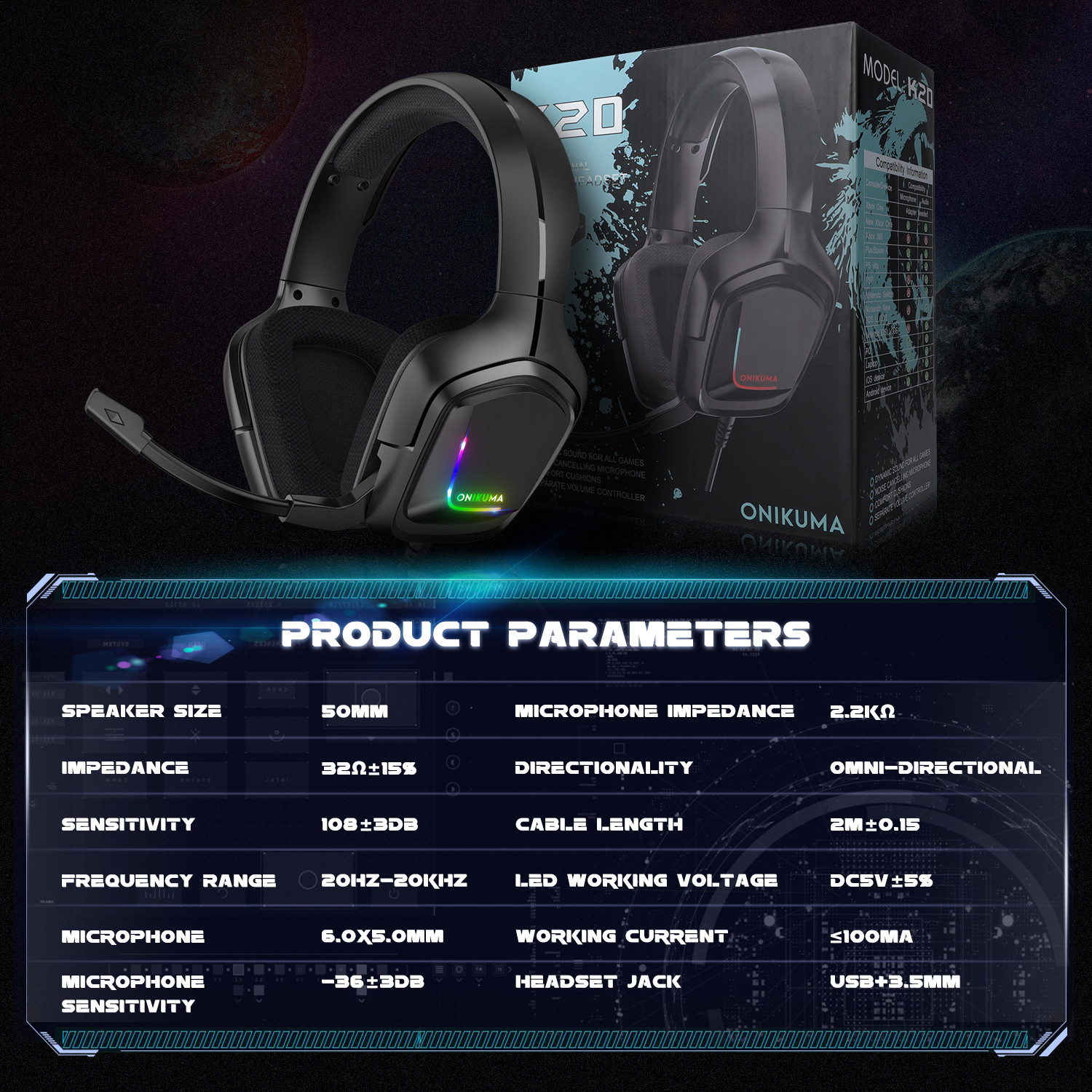 Noise Cancelling ABS PC Camouflage Gaming Headset DC5V ONIKUMA K20