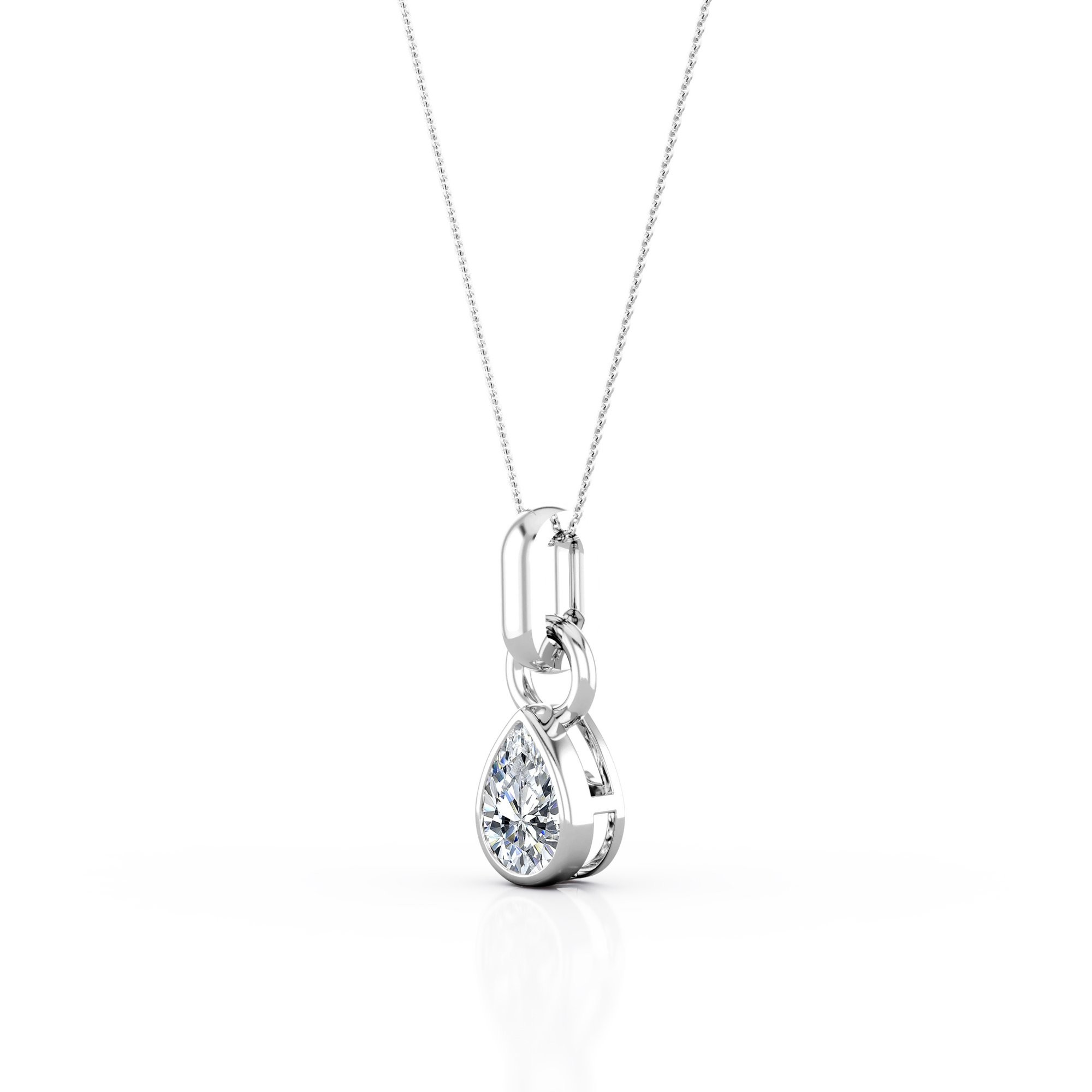 0.33 Carat Pear Cut CZ - Solitaire - Bezel Setting Pendant Necklace - 10K White Gold