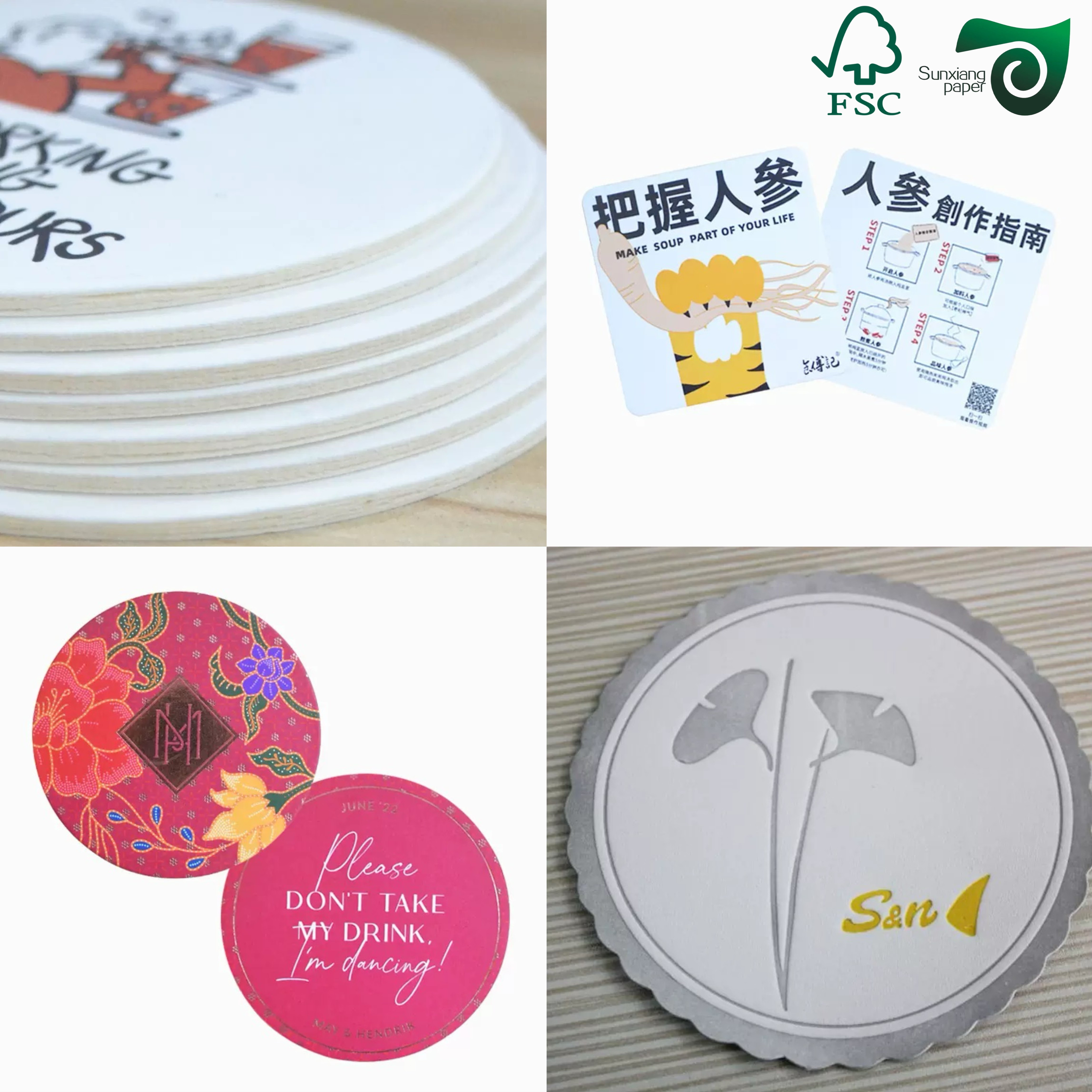 FSC Double Sided Uncoated Paper Natural White 600um 900um For Beer Pads