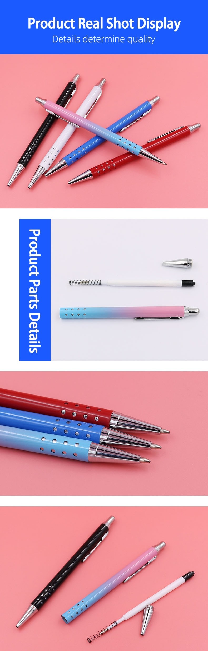 Metal Press Gradient Aluminum Ballpoint Pen 1.0mm Advertising Ballpoint Pens