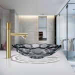 Transparent Black Glass Wash Basin Diecasting Crystal Bathroom Vanity Sink