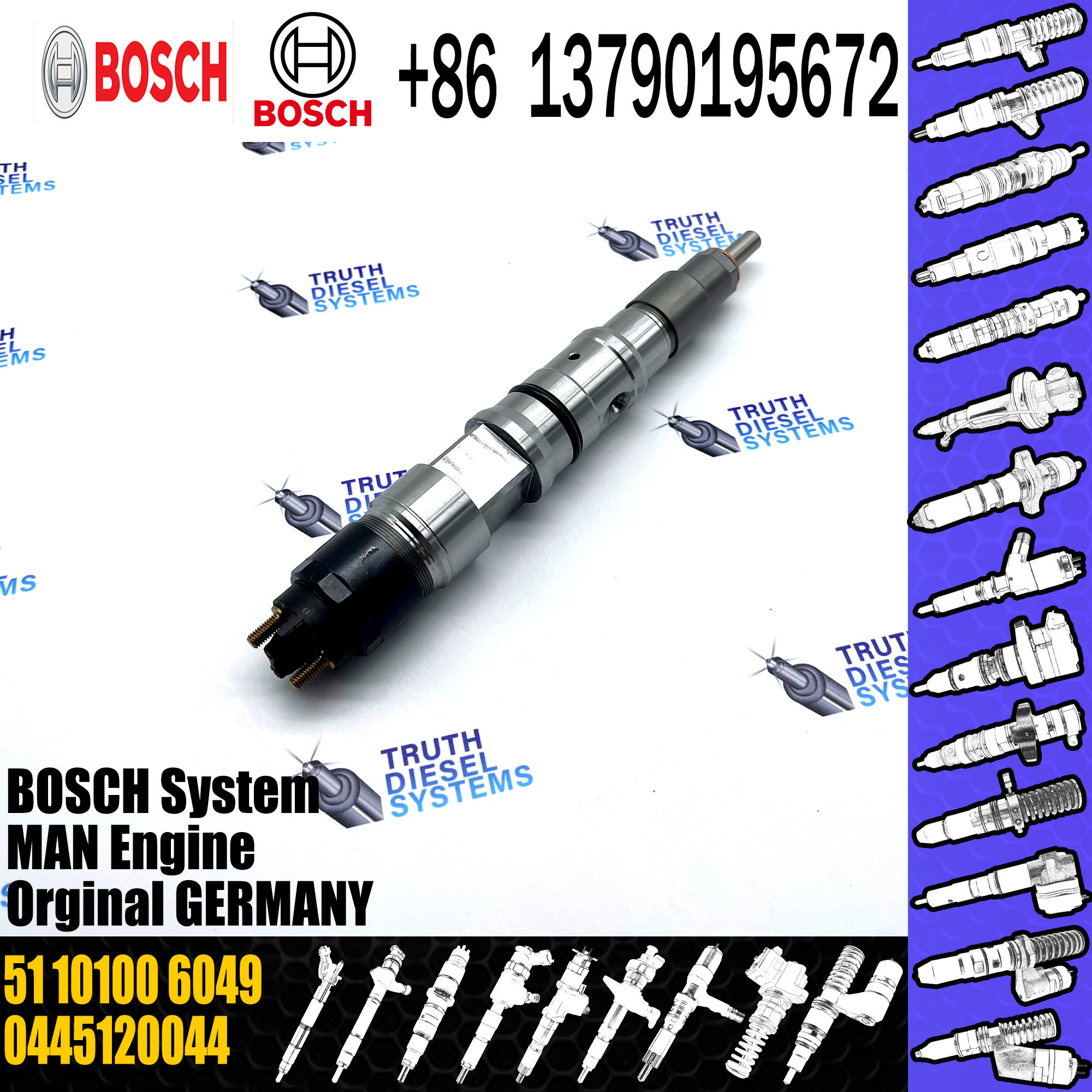 Boscch Diesel fuel Common Rail Injector 0445120044 0445120024 0986435527 for M-a-n Tga Truck 51101006049 51101004043