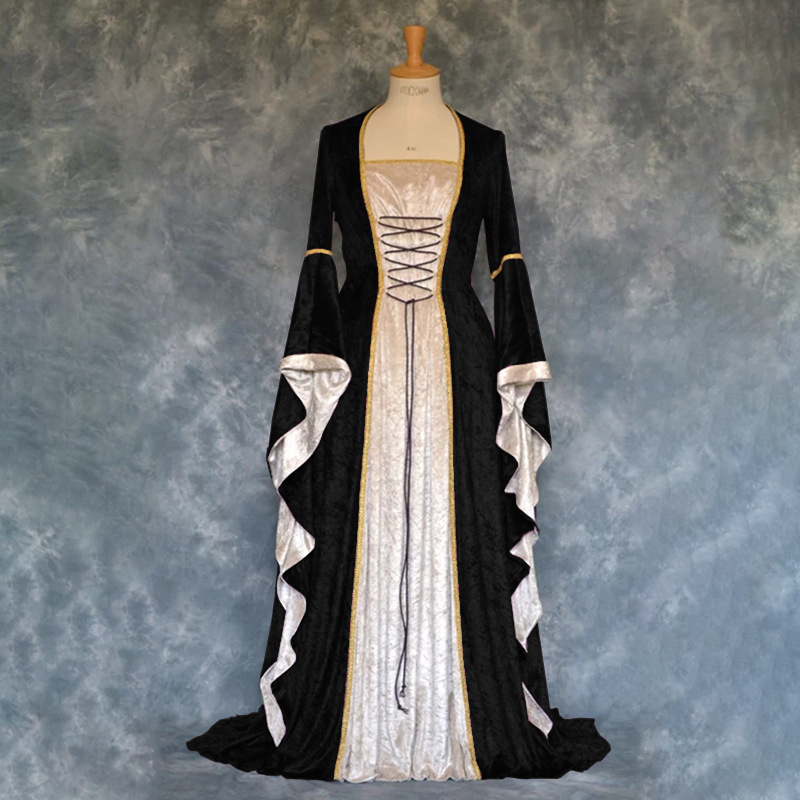 Retro Medieval Long Floor-Length Dress for Women Halloween Cosplay Stage Dancerwear