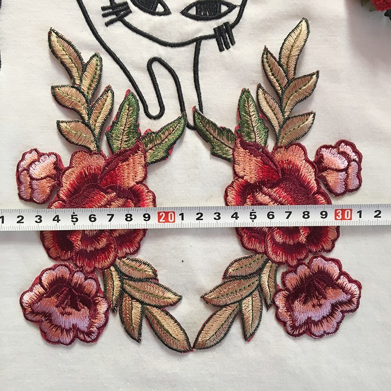 Apparel Accessories Red Rose Embroidery Lace Applique Hot Fix Motif