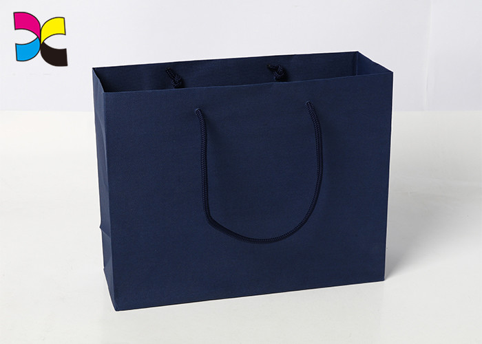 Durable Printed Paper Carrier Bags With Twisted Handles Blue Color