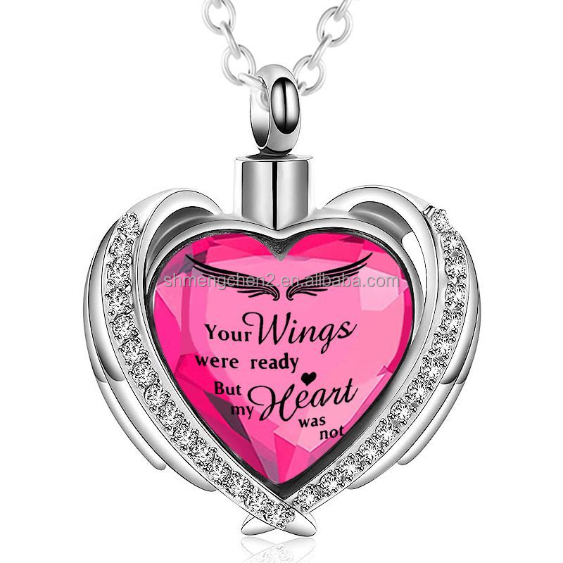 Silver Plated Angel Wing Hug Necklace for Memorial Ash Holder and Funeral Keepsake
