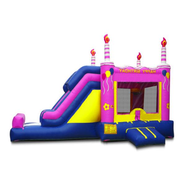 Birthday Cake Inflatable Bouncer Combo Castle With Slide Double Stitching Tripling Welding