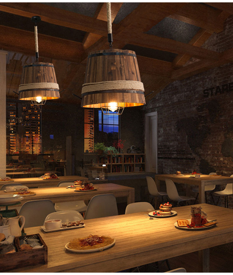 American Retro Wood Barrel Chandelier Restaurant Dining Room Pendant Lamps(WH-VP-215)
