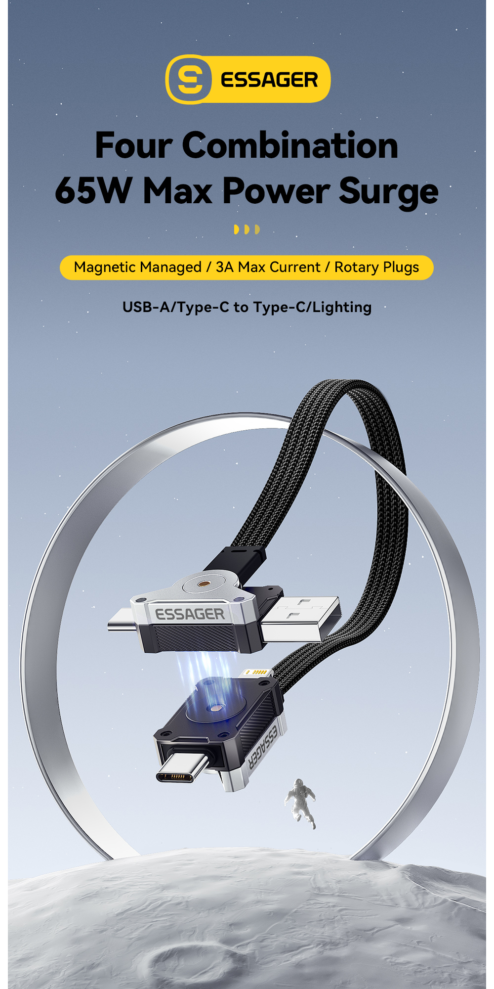 ESSAGER ES-X63 Series 4 in 1 QC PD USB A/C to USB C/L Charging Data Cable