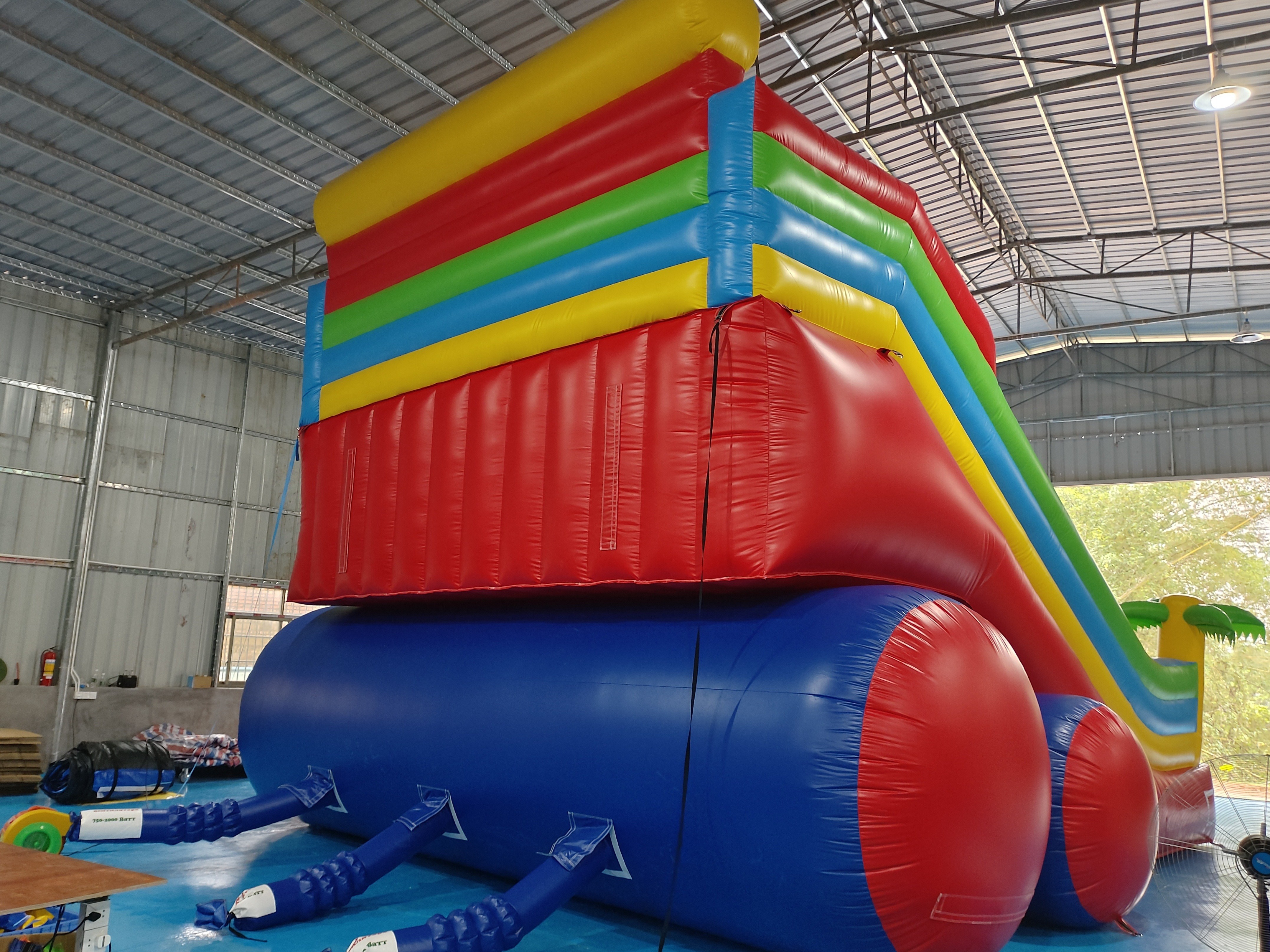 New Design Tarpaulin Fireproof Commercial Inflatable High Slide Palm Theme Giant Inflatable Slide Castle For Kids And Ad