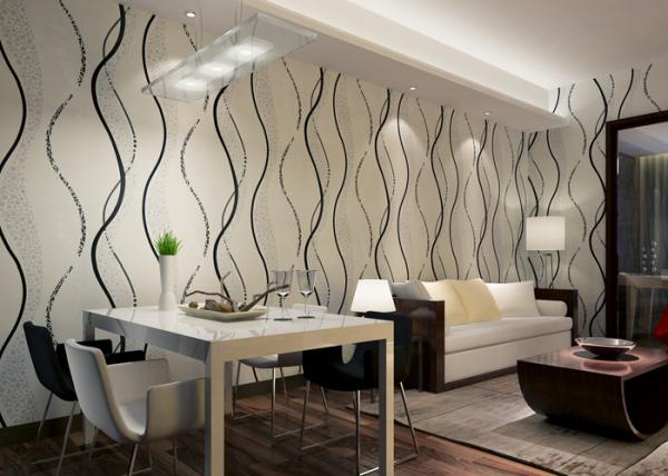 Buy Dining Room PVC Modern Removable Wallpaper With Black Wave Printing at wholesale prices