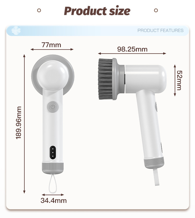 IPX6 Waterproof Modern White Electric Cleaning Brush With Wool Brush Head