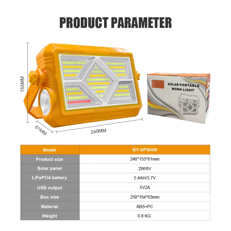 Magnetic solar work light , large capacity USB output, portable outdoor emergency lighting