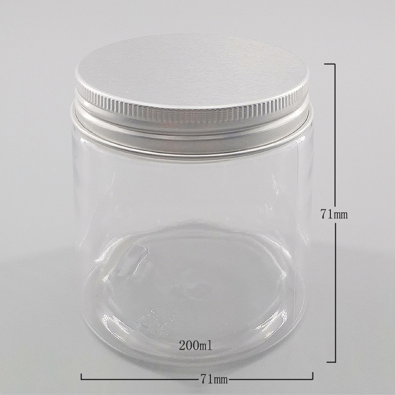 7.0oz/200ml PET Clear Plastic Jar With Aluminum Cover, Wide Mouth Jar For Food Snacks Cosmetic Packaging Storage Tank