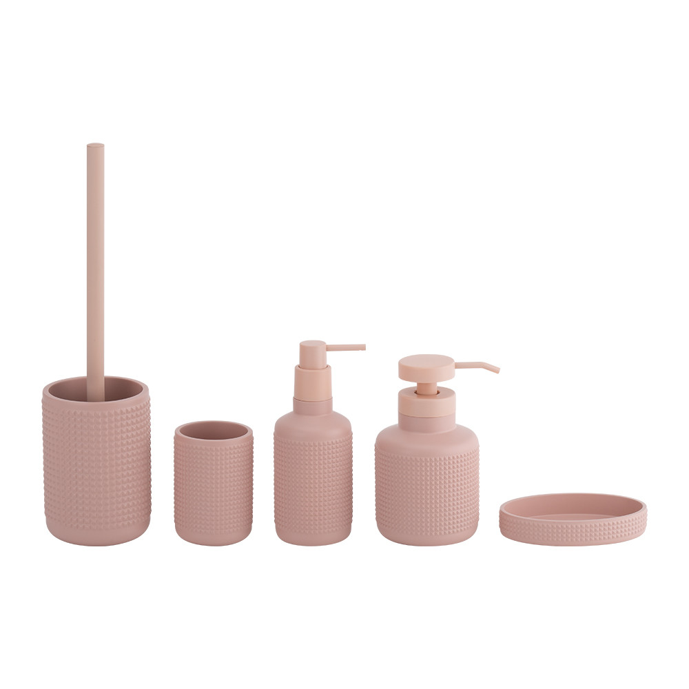 Polyresin bathroom set round shape with small dots toilet bowl brush soap dish for bathroom