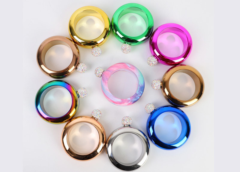 Ladies Outdoor Customized Alcohol Flask Bracelet Paste Drill Round Style