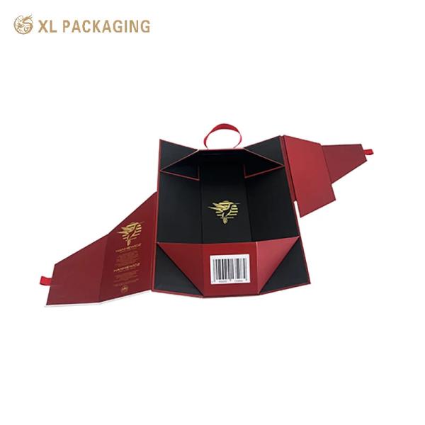 Ribbon Handle Silver Foil Logo Printing Folding Wine Box For Luxury Champagne Gifts Luxury Custom Wine Box