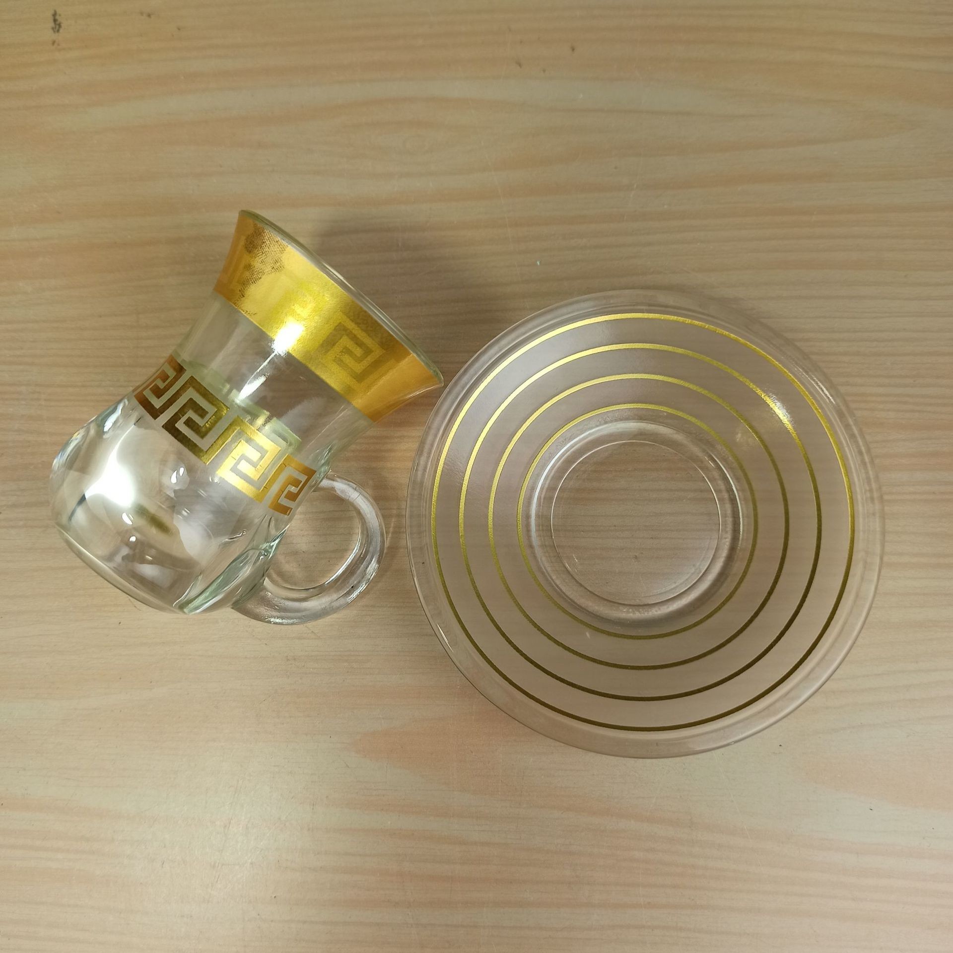 OEM 100ml Glass Cup And Saucer Retro Tree Glass Teacup