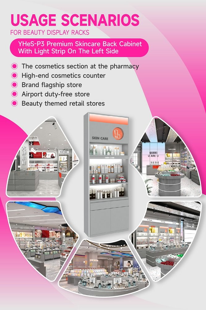 YHeS-P3 Easy Disassembly Skincare Display Cabinet with 60mm Soft Film Light Box
