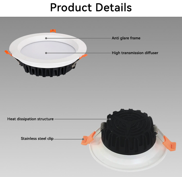 CRI90 7 Watt Downlight 110 Degree Beam Angle 562lm-670lm Recessed Spot Lights