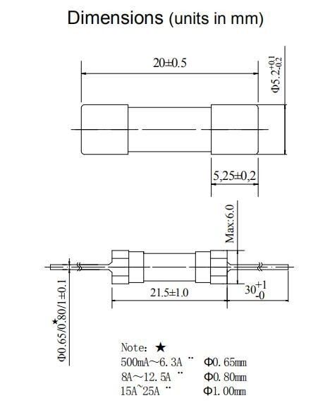 250V 5x20mm Slow Blow Fuse 25 Amp Time Delay Fuse Electronic Copper End Cap 1