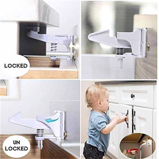 Upgraded Spring Action Baby Safety Cabinet Locks White Color SGS ROHS