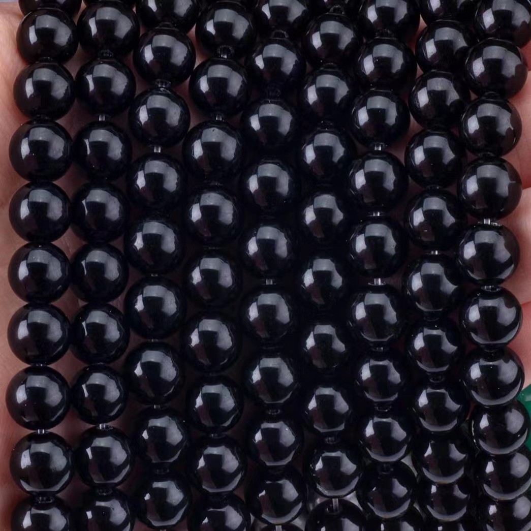 Natural Crystal Black Obsidian 8MM Round Loose Gemstone Bead For DIY Jewelry Making
