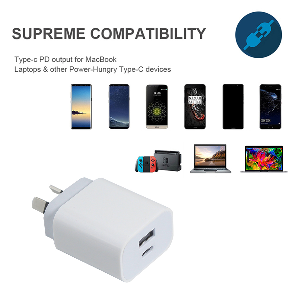AU 2P PD (Power Delivery) Charger with USB - C and USB - A Ports 20w