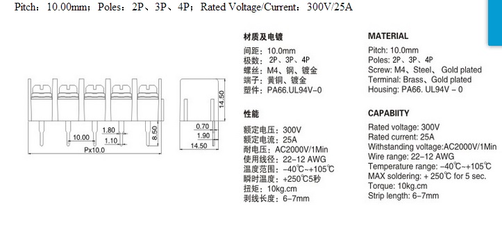RD1000 10.0 Pitch Black Barrier Terminal Blocks With Copper Blocks Barrier