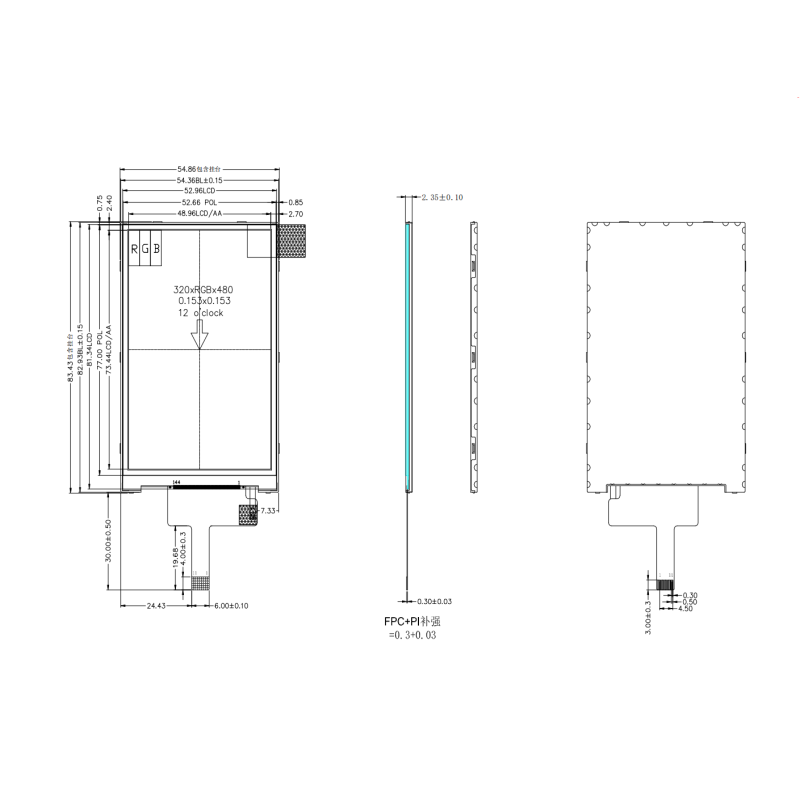 3.5 Inch 320x480 Portrait TN TFT LCD Display SPI Interface
