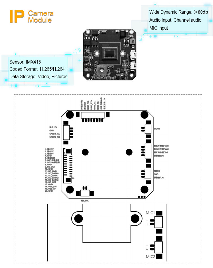 8 Millon Pixels IMX415 4k 30fps Ip Network H.265 H.264 Camera Module