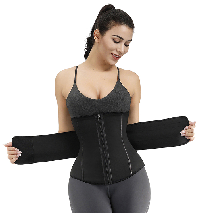 Double Layered Waist Trainer Corset HEXIN 7 Steel Boned Zipper Belt for Abdomen Strengthening